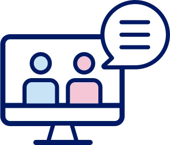 Computer with people and conversation bubble icon