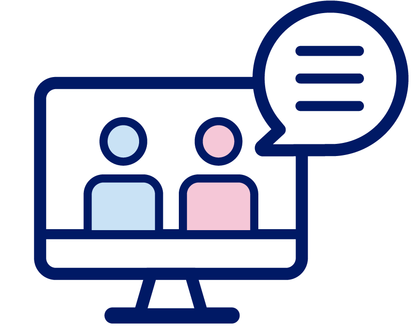 Computer with people and conversation bubble icon