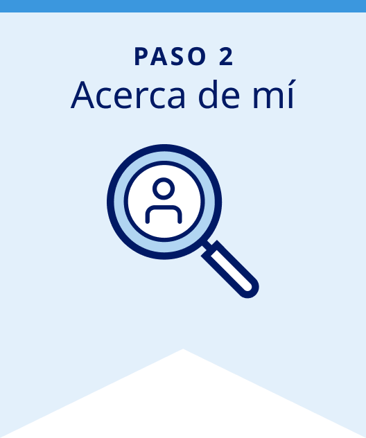 Step 2: About me banner with magnifying glass icon